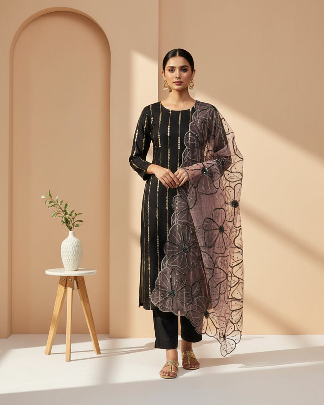 Embroidered Organza & Kattan Silk