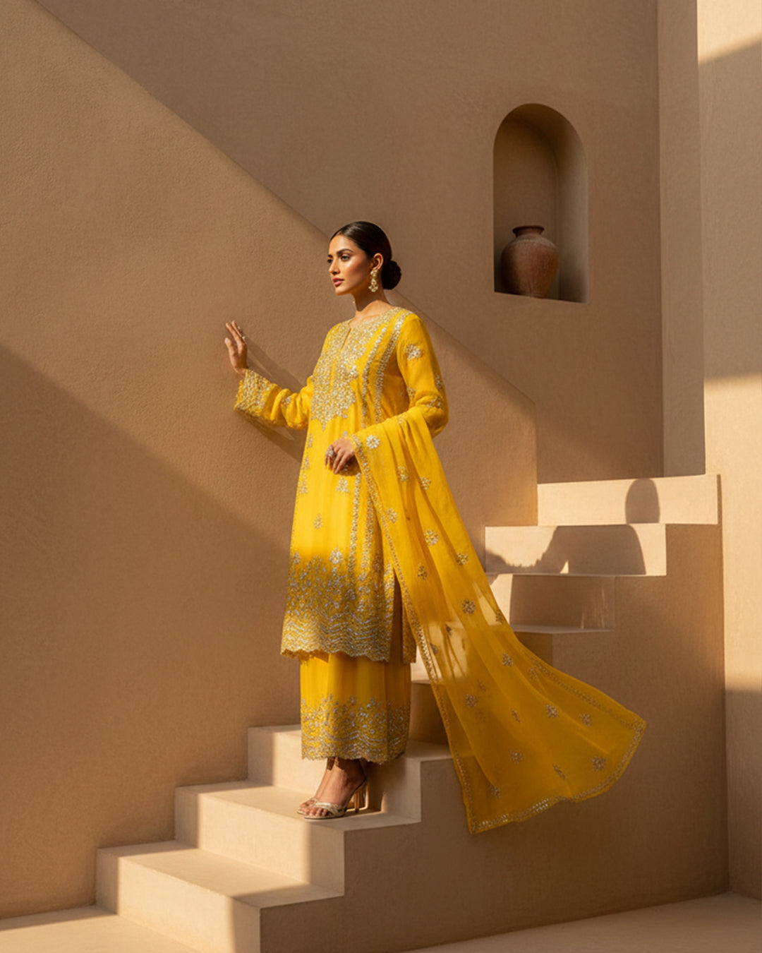 Soft Chiffon Handmade LCD Gotta Work Shirt & Dupatta