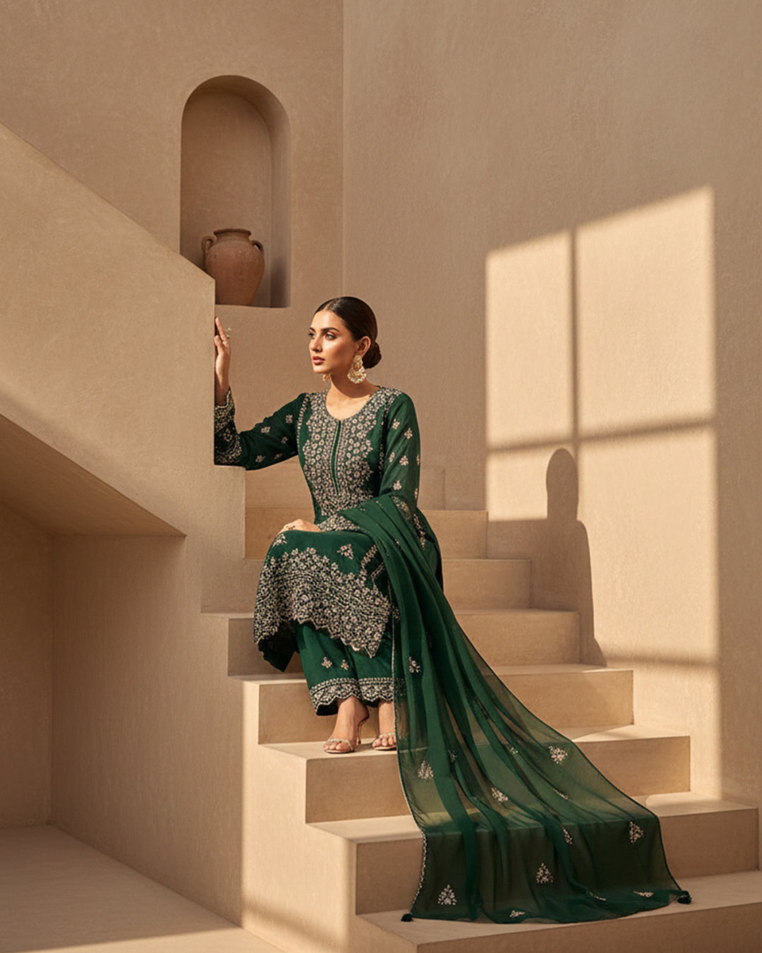 Soft Chiffon Handmade LCD Gotta Work Shirt & Dupatta