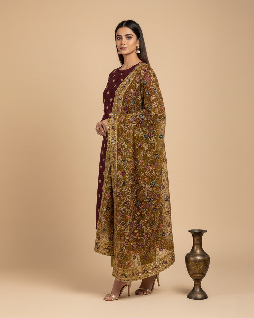 Luxury Shamoz Silk Zari Tilla Embroidered 3-Piece Suit