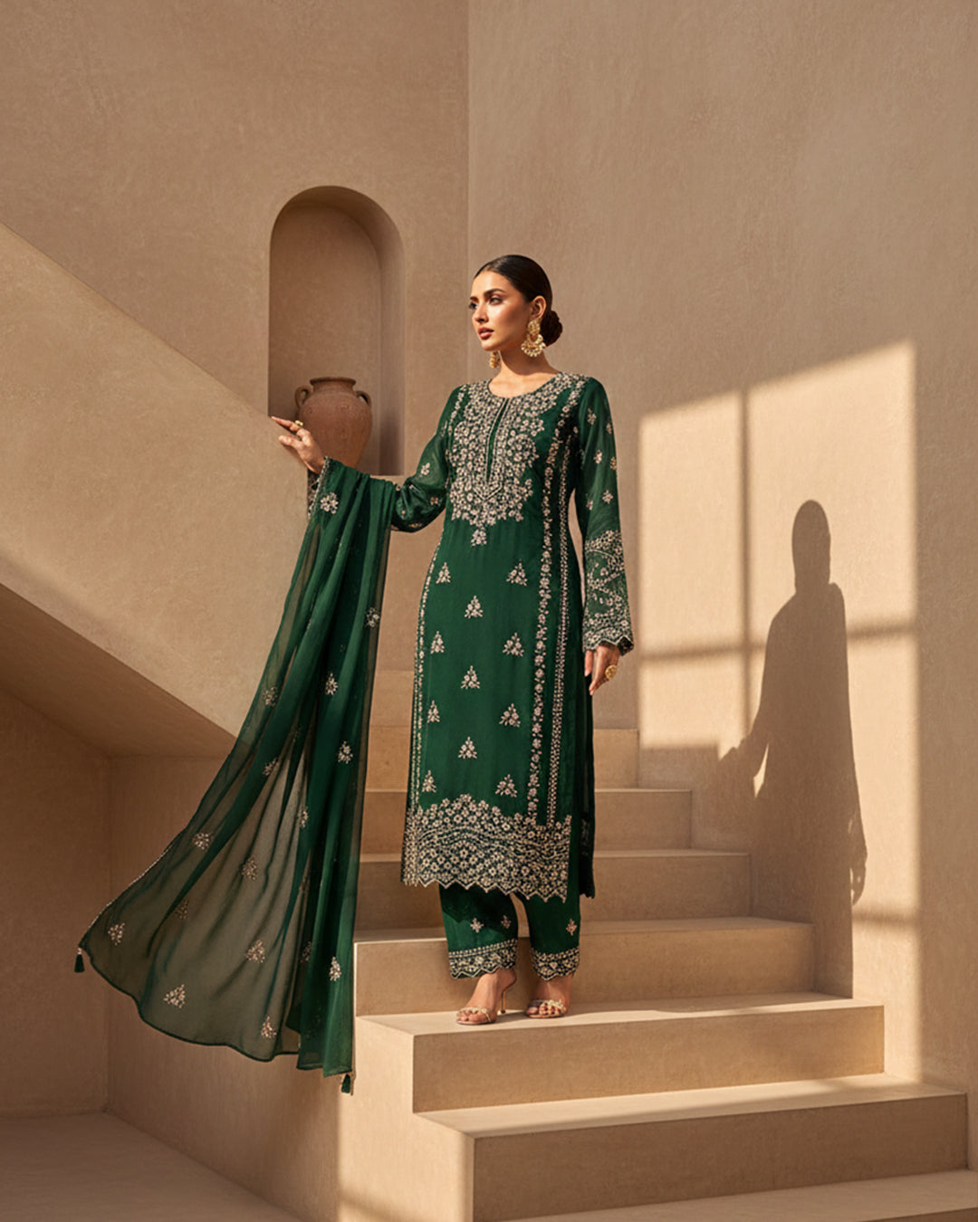 Soft Chiffon Handmade LCD Gotta Work Shirt & Dupatta