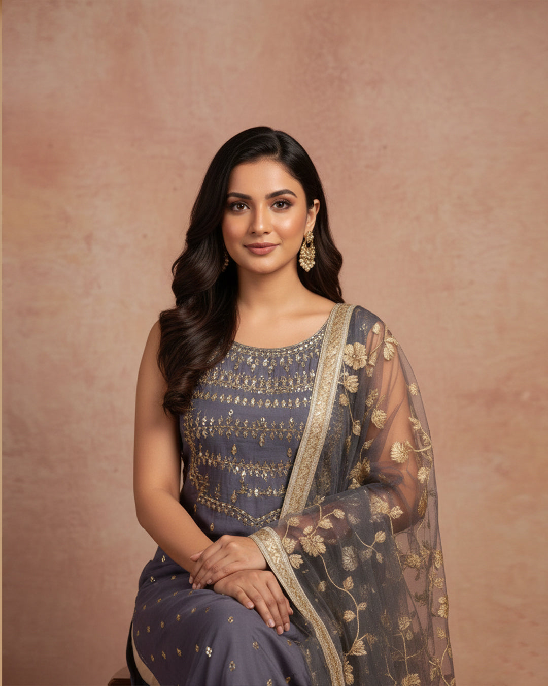 Fancy Crinkle Chiffon Zari Mirror Work