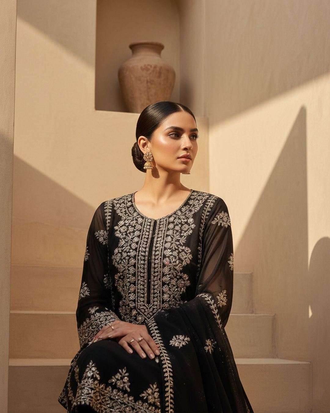 Soft Chiffon Handmade LCD Gotta Work Shirt & Dupatta