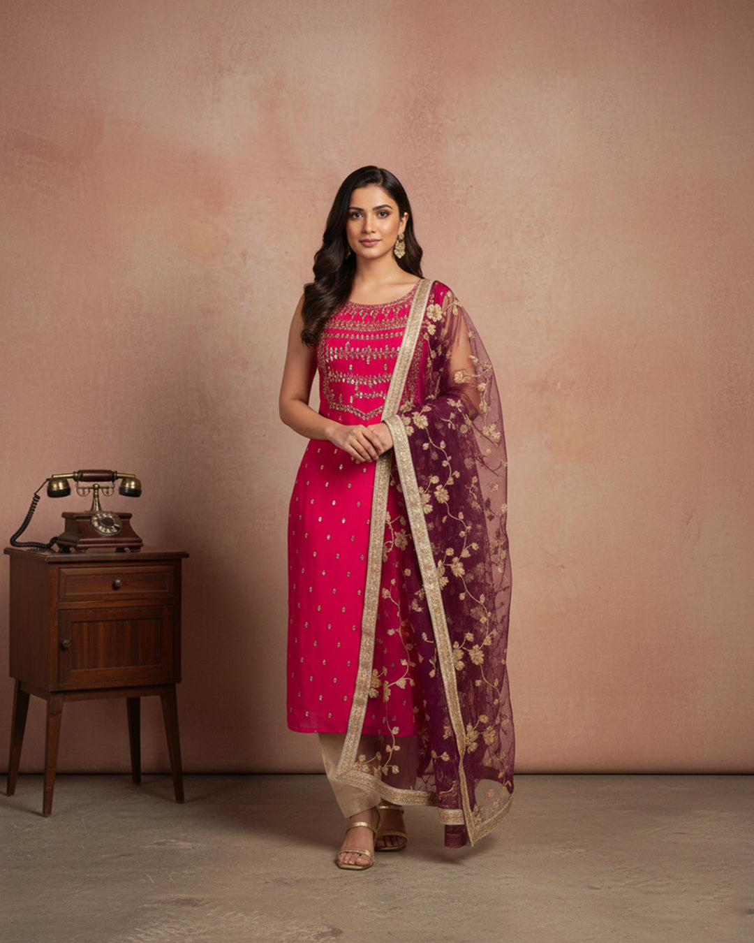 Fancy Crinkle Chiffon Zari Mirror Work