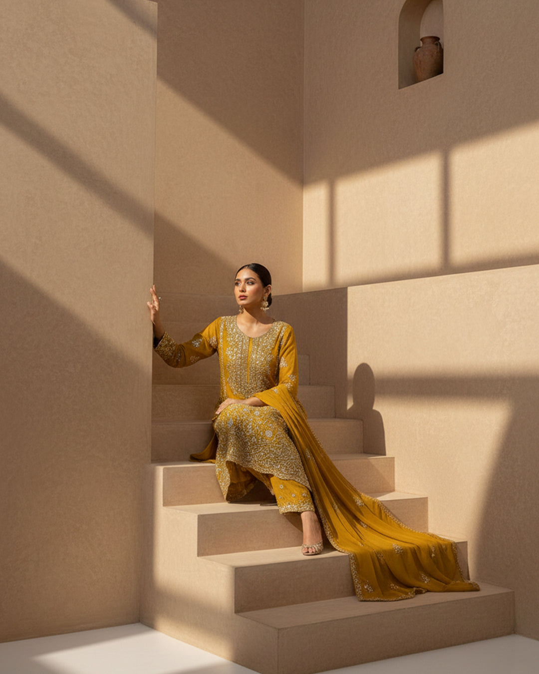 Soft Chiffon Handmade LCD Gotta Work Shirt & Dupatta