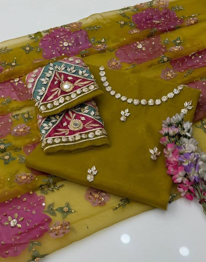 Organza Fabric Hand Embroidery 2Pc UnStitched Dress