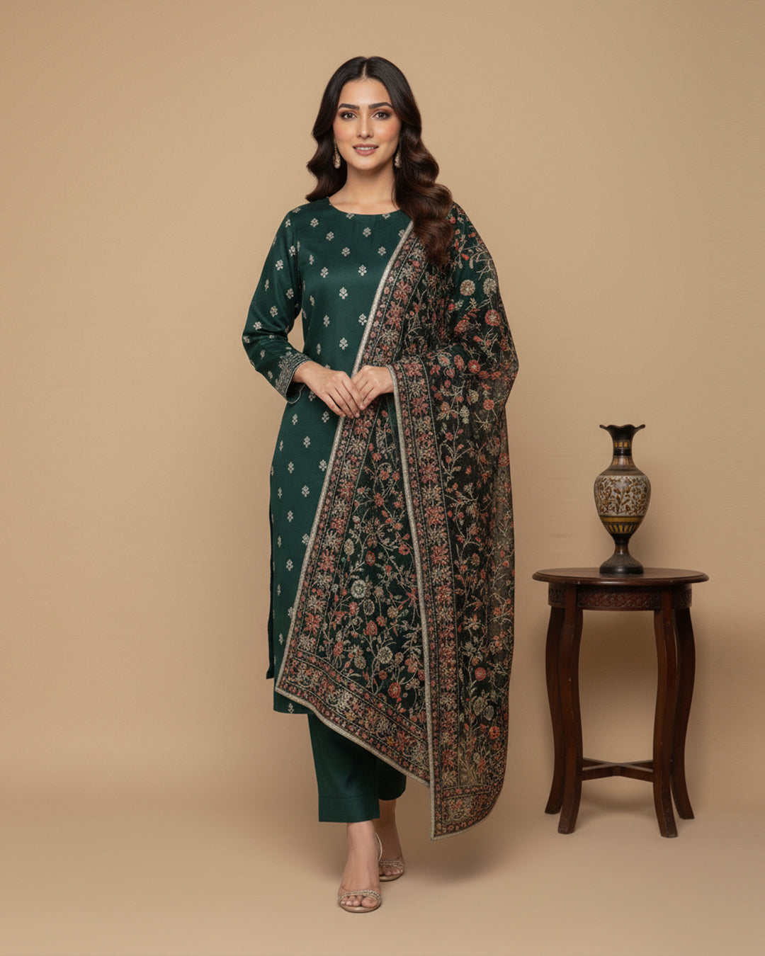 Luxury Shamoz Silk Zari Tilla Embroidered 3-Piece Suit