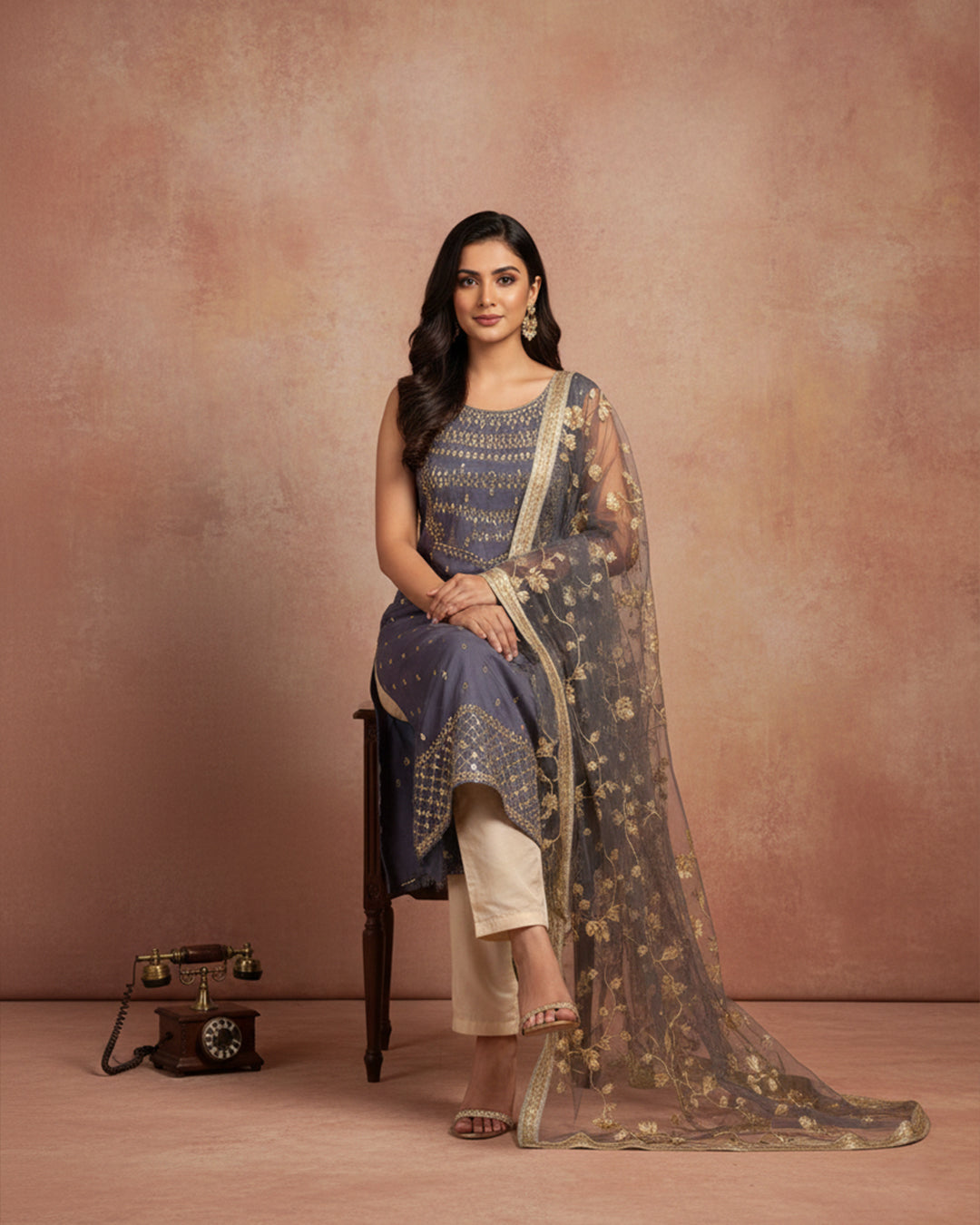 Fancy Crinkle Chiffon Zari Mirror Work