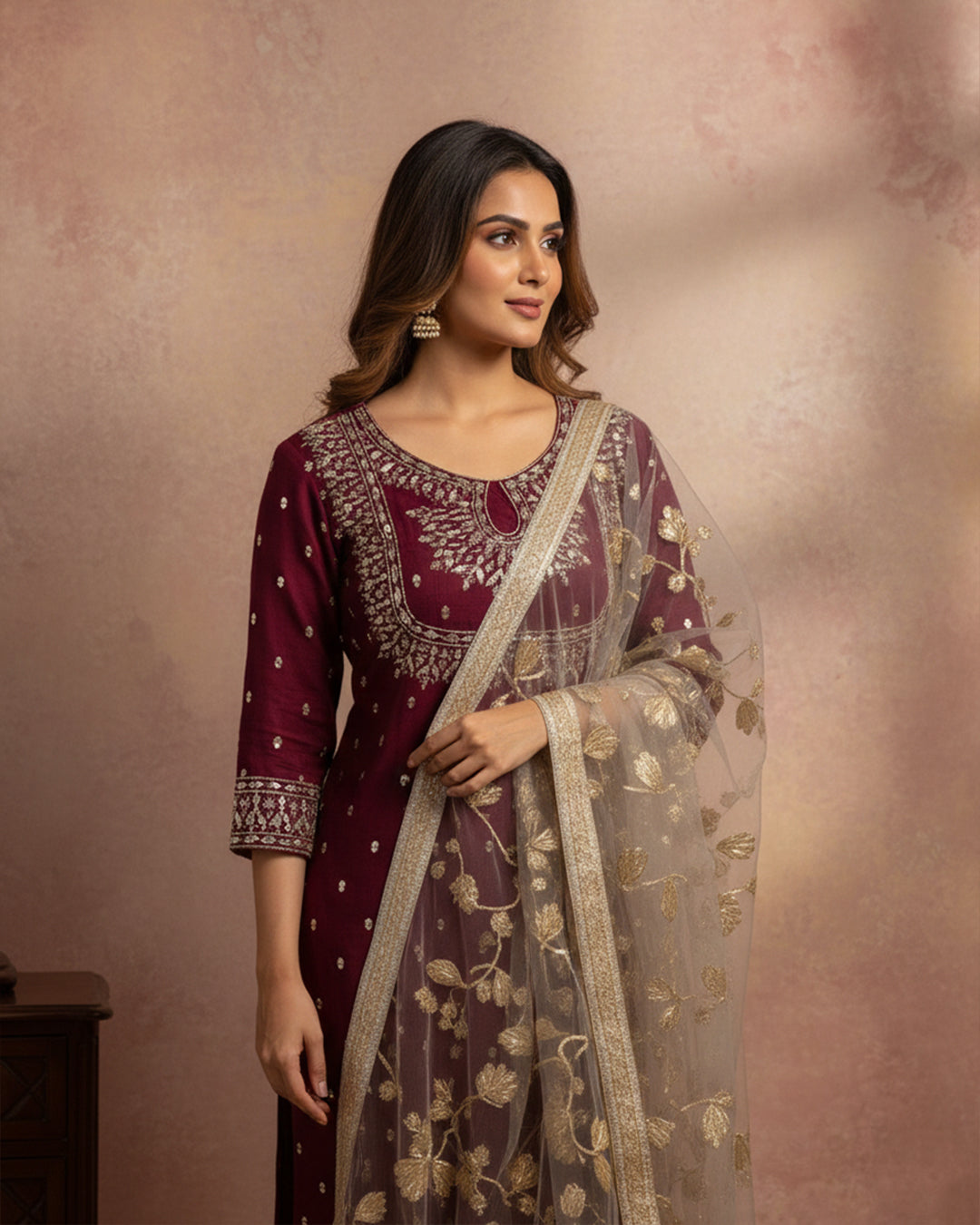 Fancy Crinkle Chiffon Zari Mirror Work