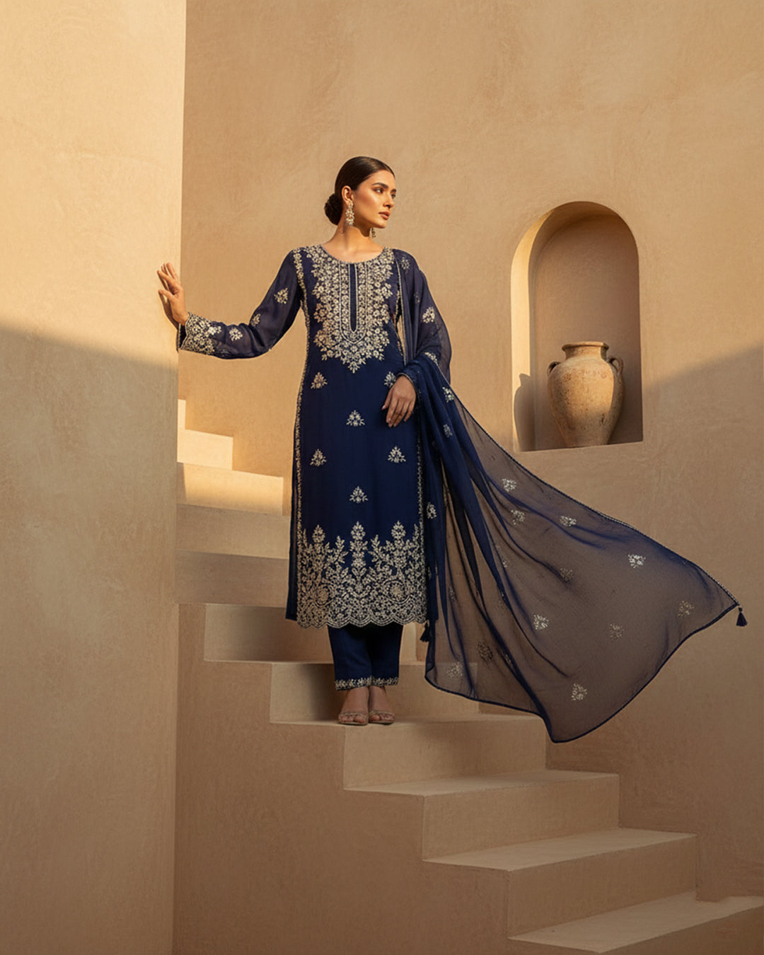 Soft Chiffon Handmade LCD Gotta Work Shirt & Dupatta