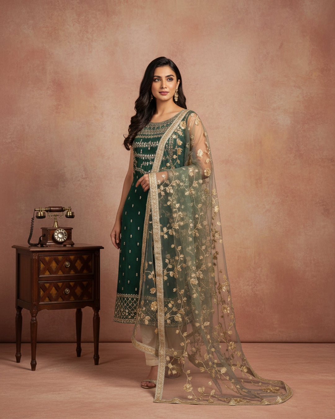 Fancy Crinkle Chiffon Zari Mirror Work