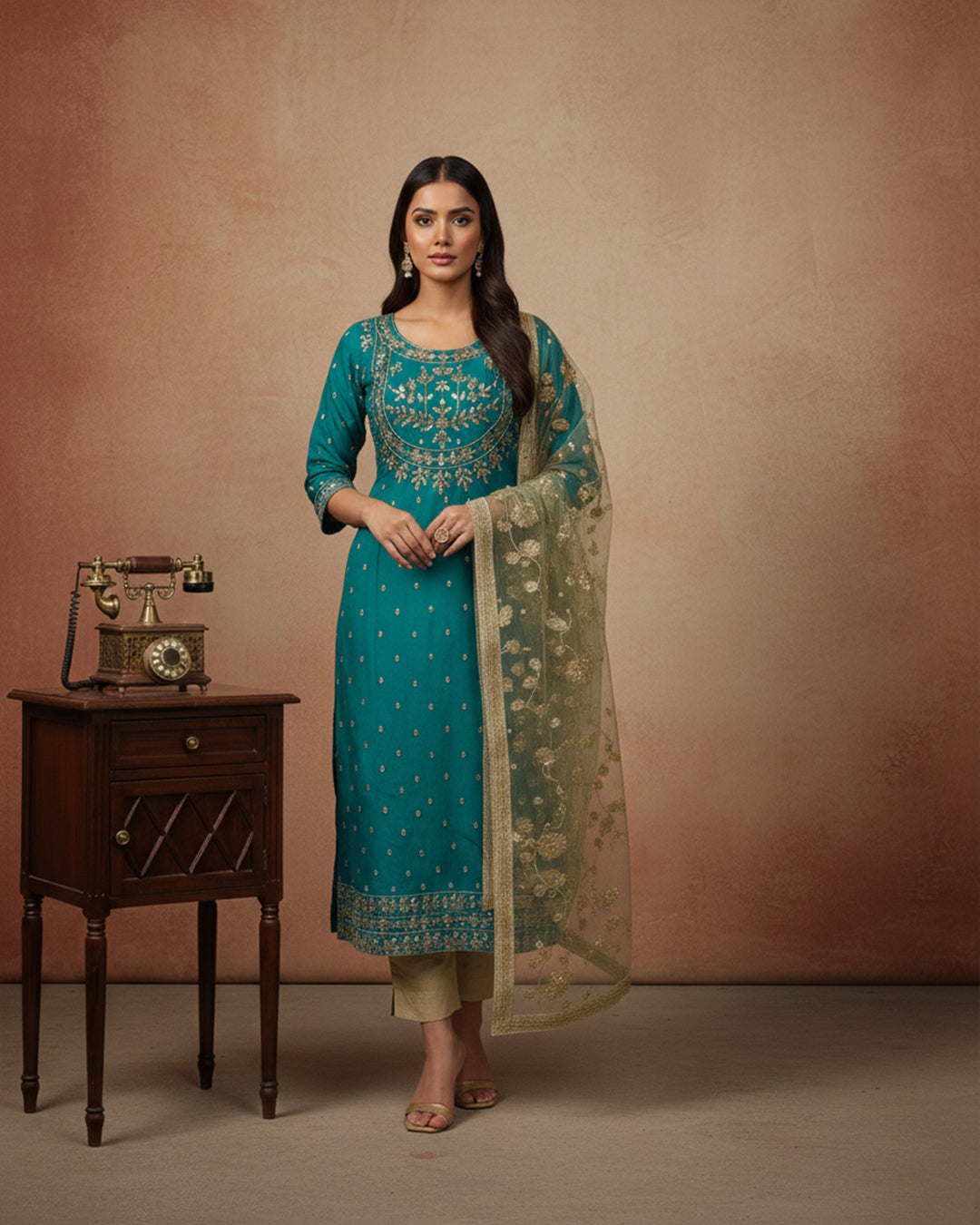 Fancy Crinkle Chiffon Zari Mirror Work