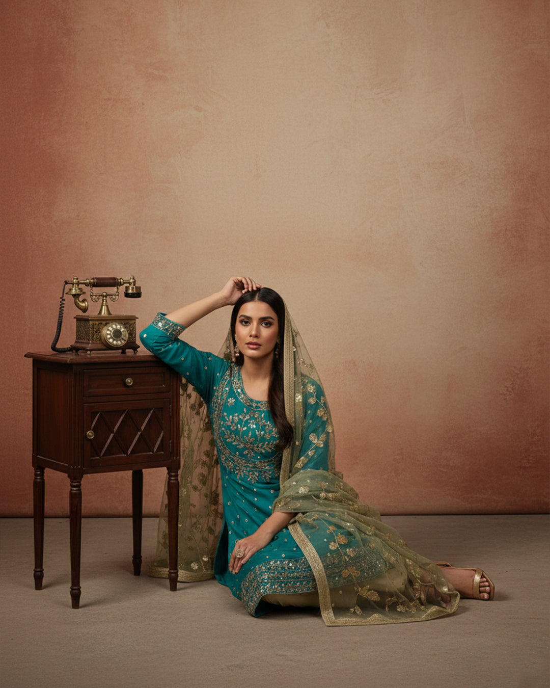 Fancy Crinkle Chiffon Zari Mirror Work