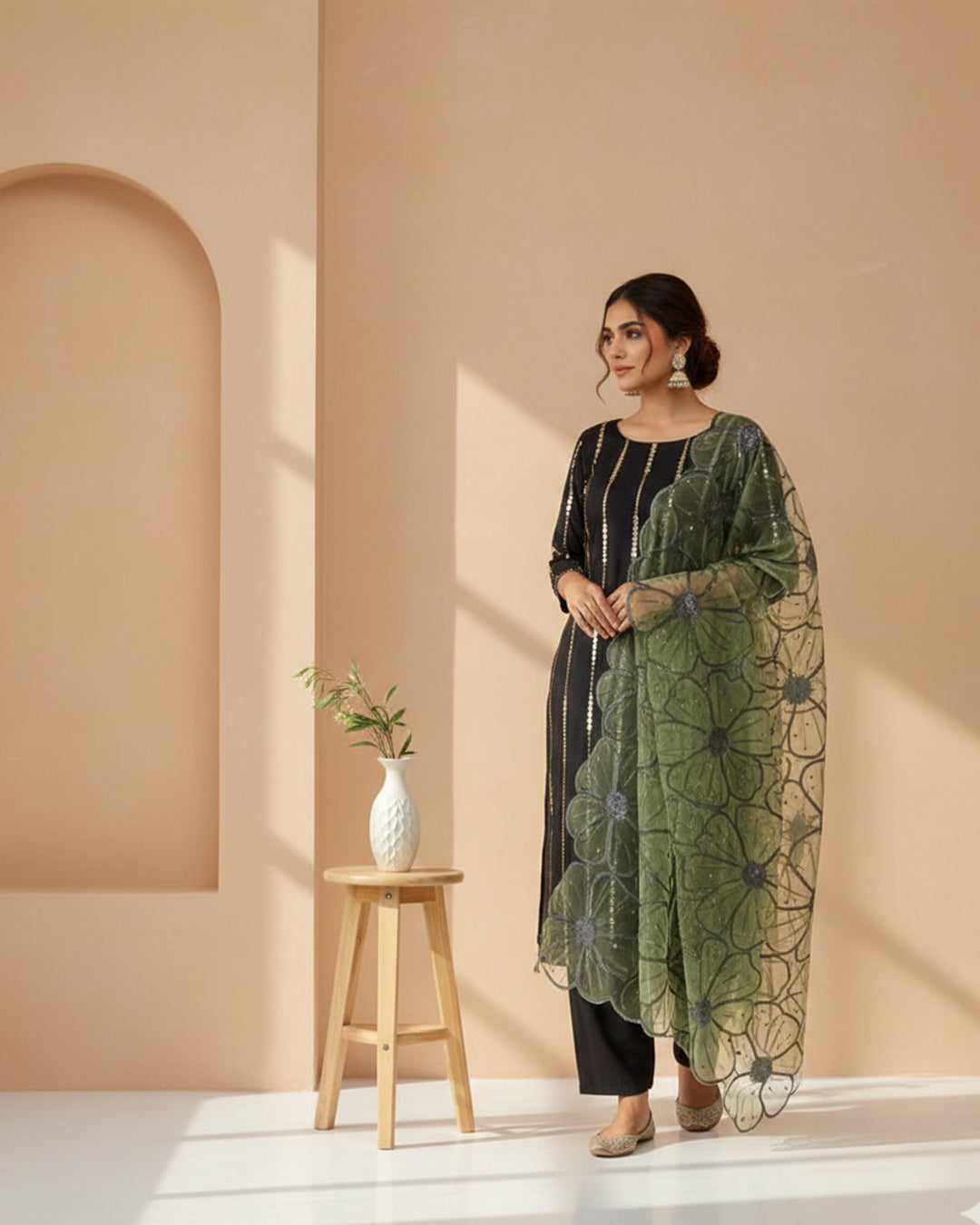 Embroidered Organza & Kattan Silk