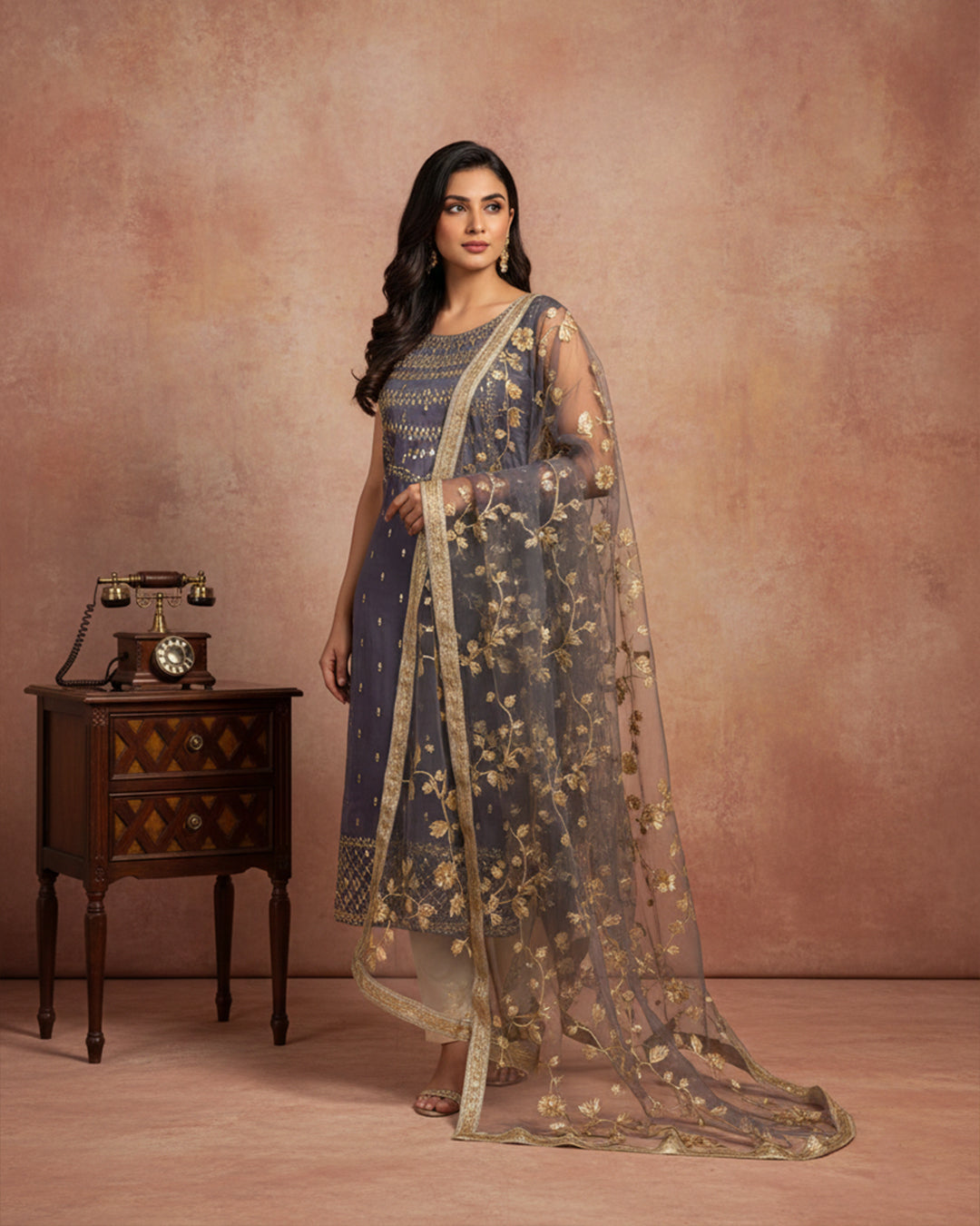 Fancy Crinkle Chiffon Zari Mirror Work