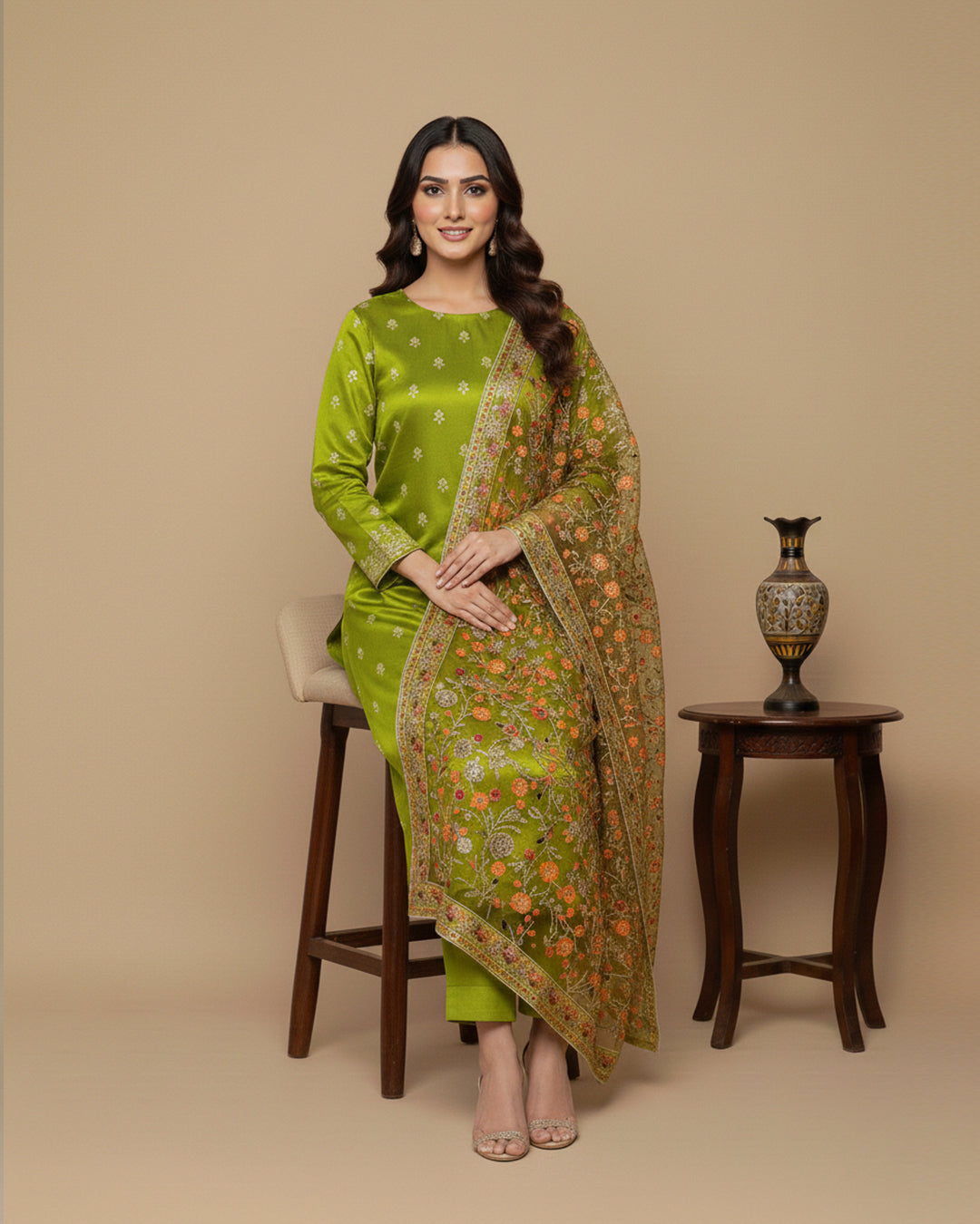 Luxury Shamoz Silk Zari Tilla Embroidered 3-Piece Suit