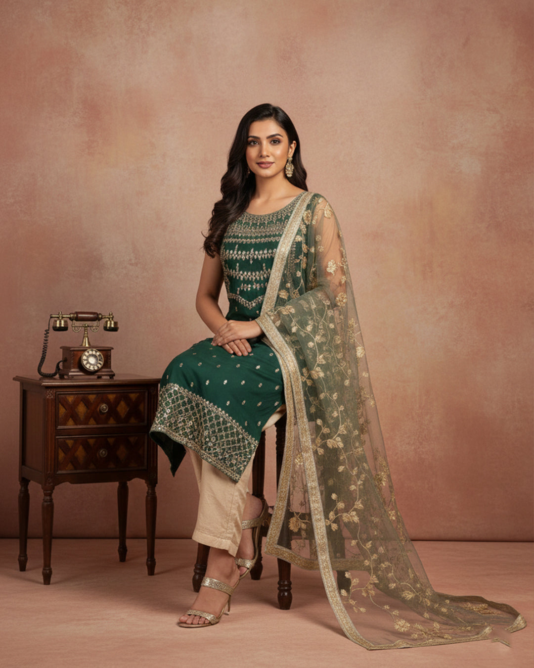 Fancy Crinkle Chiffon Zari Mirror Work