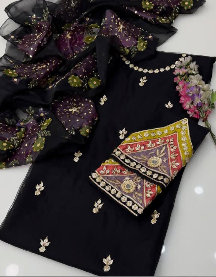 Organza Fabric Hand Embroidery 2Pc UnStitched Dress