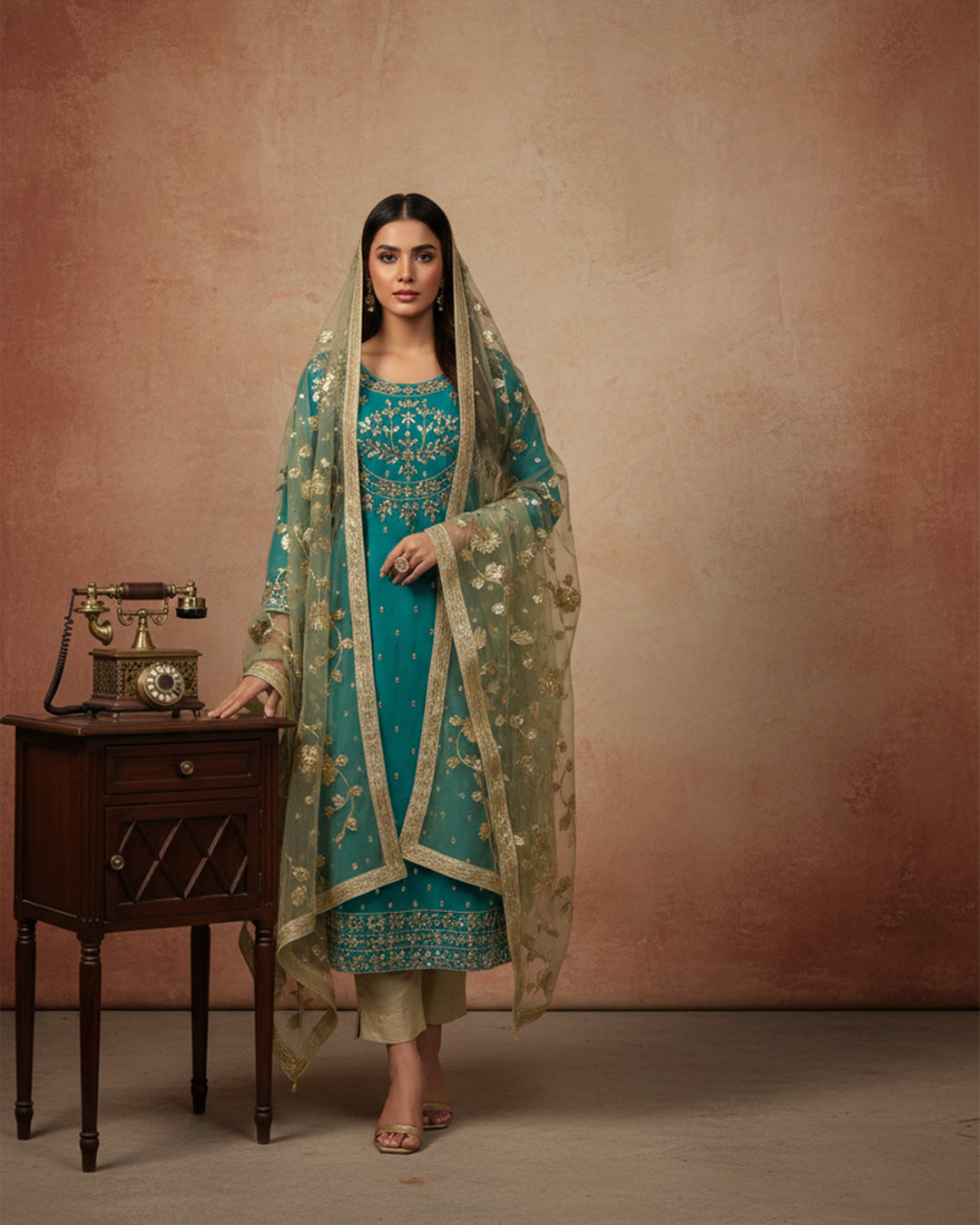 Fancy Crinkle Chiffon Zari Mirror Work