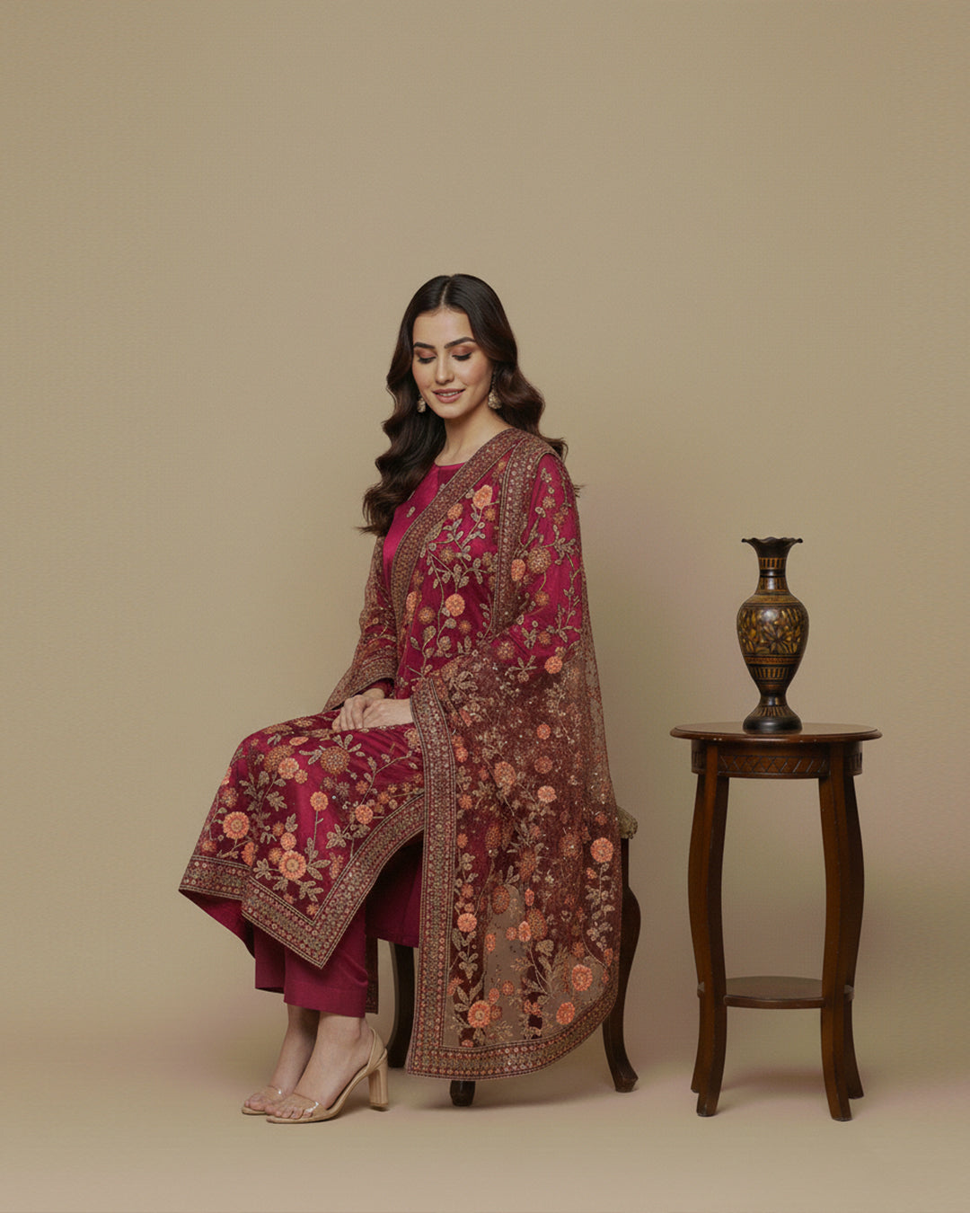 Luxury Shamoz Silk Zari Tilla Embroidered 3-Piece Suit