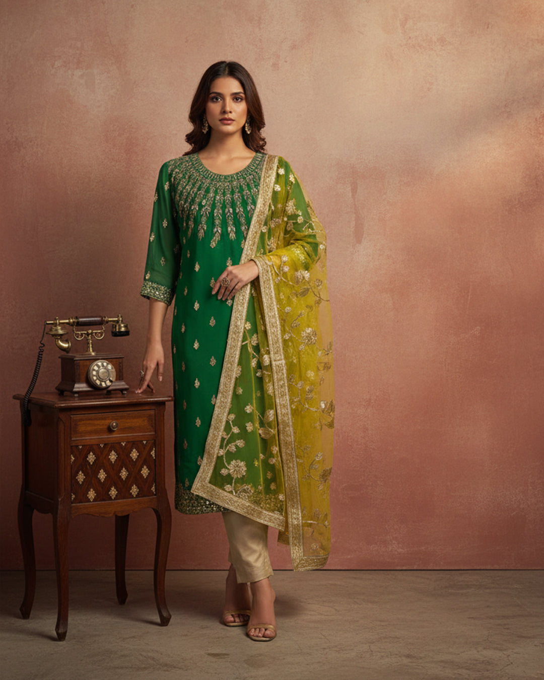 Fancy Crinkle Chiffon Zari Mirror Work