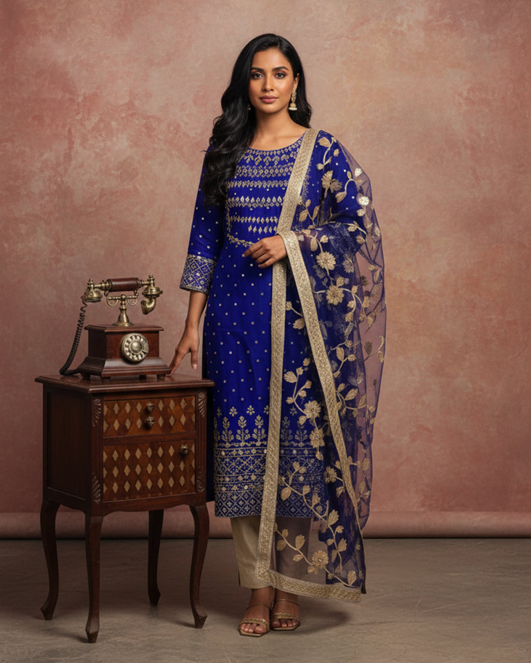 Fancy Crinkle Chiffon Zari Mirror Work