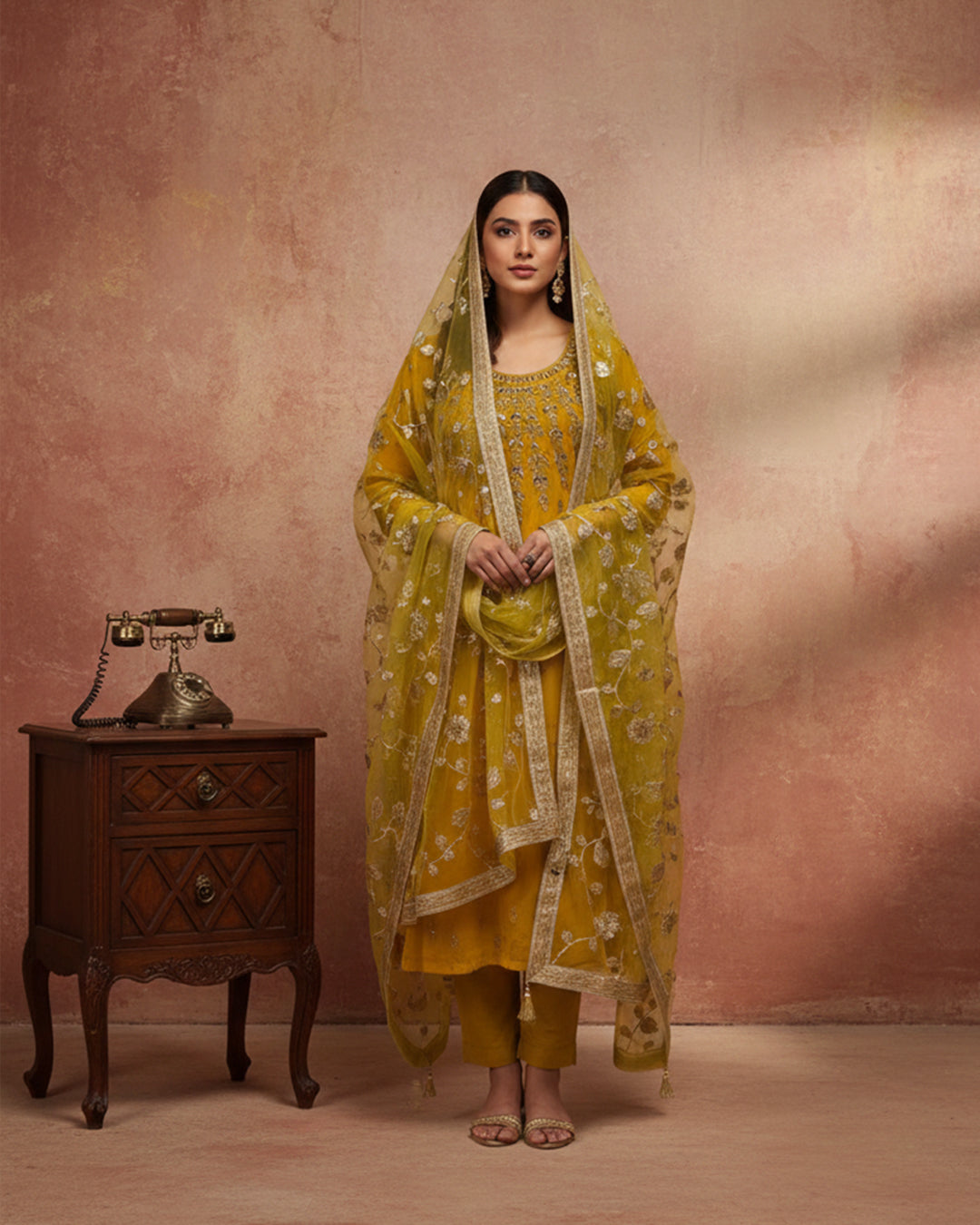 Fancy Crinkle Chiffon Zari Mirror Work