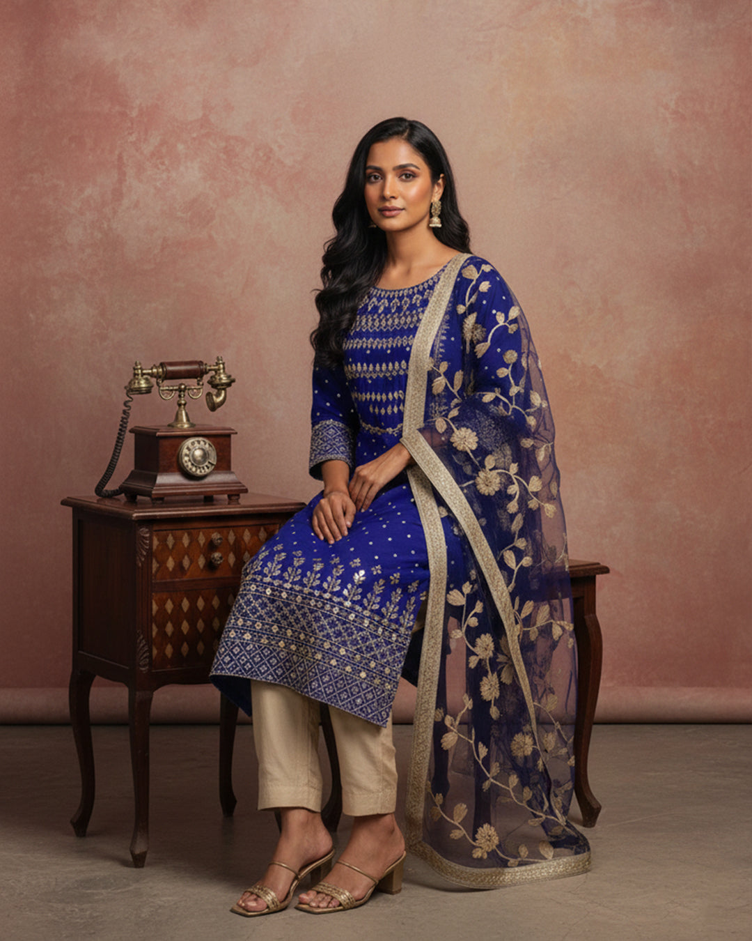 Fancy Crinkle Chiffon Zari Mirror Work