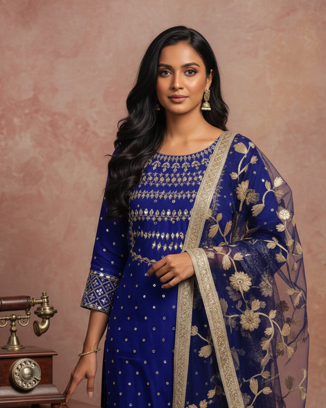 Fancy Crinkle Chiffon Zari Mirror Work