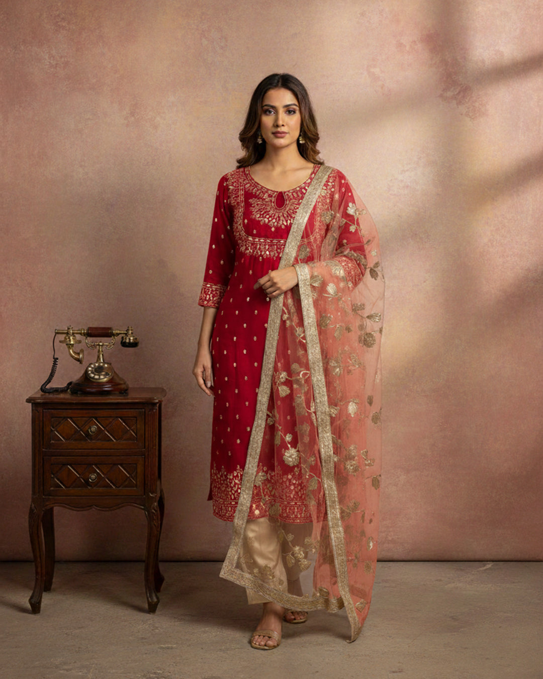 Fancy Crinkle Chiffon Zari Mirror Work