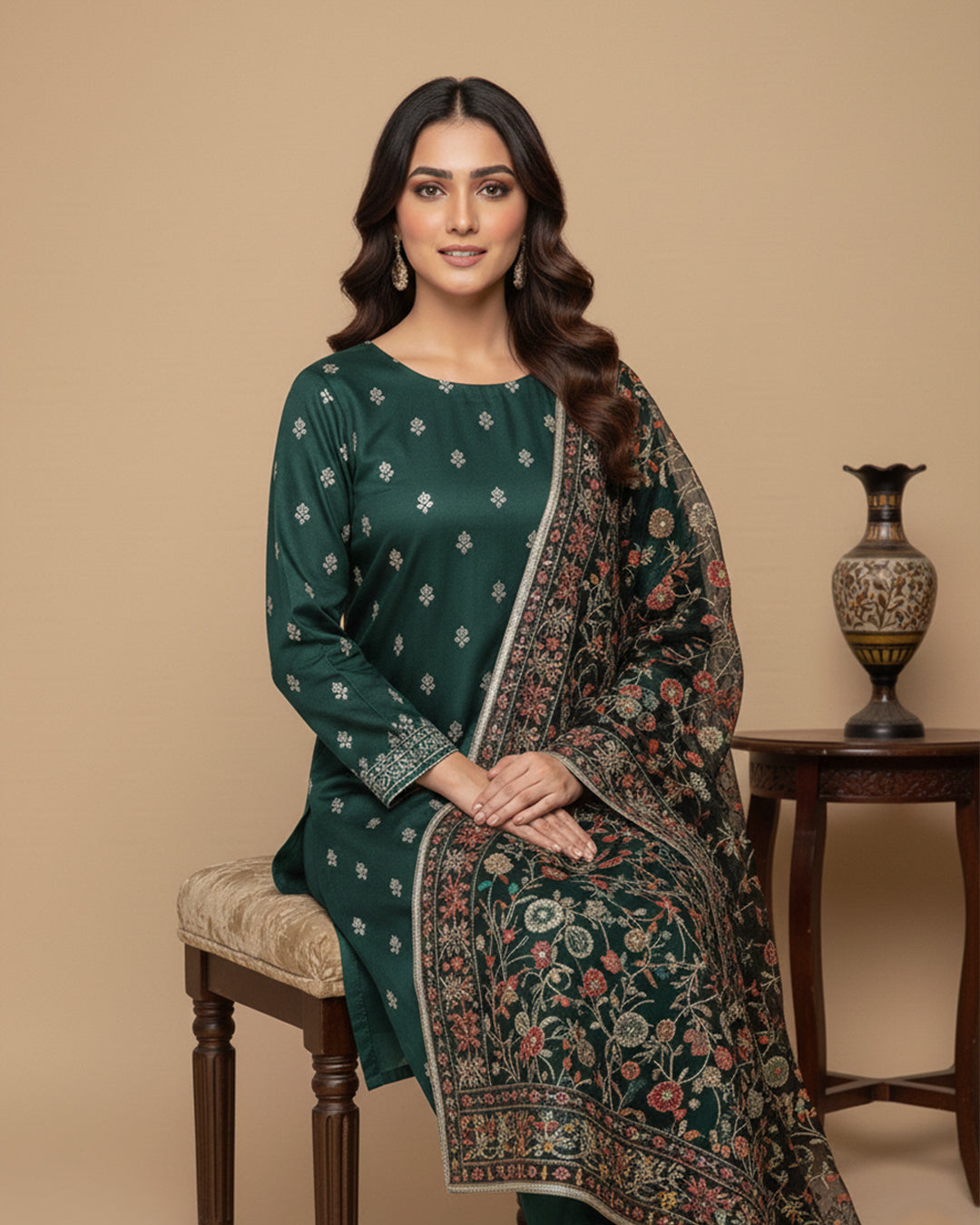 Luxury Shamoz Silk Zari Tilla Embroidered 3-Piece Suit