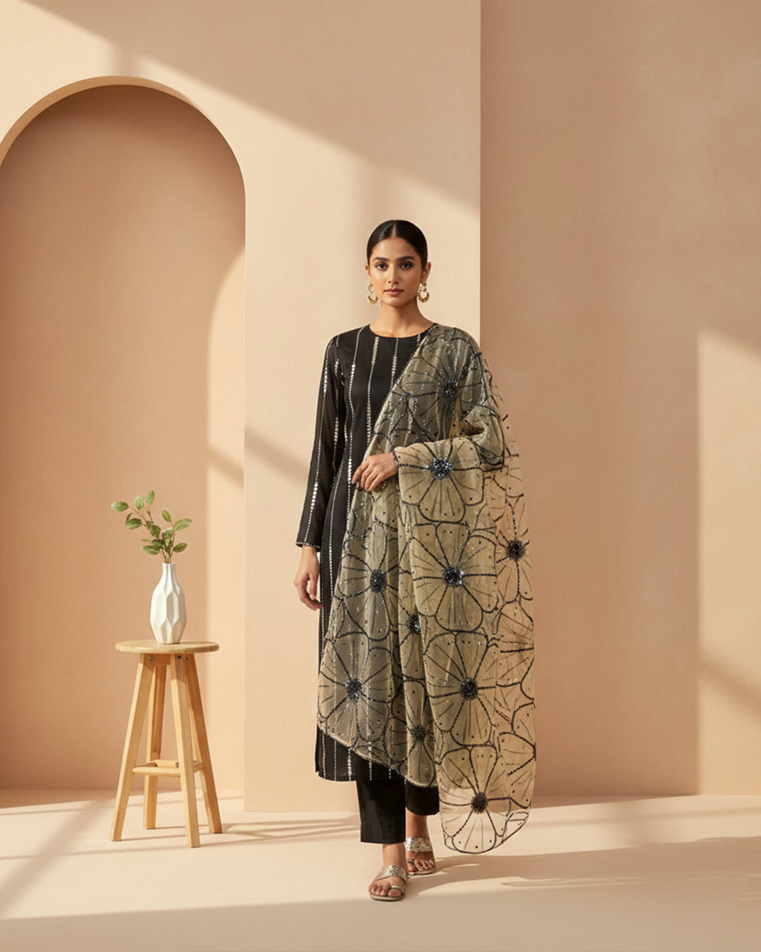 Embroidered Organza & Kattan Silk