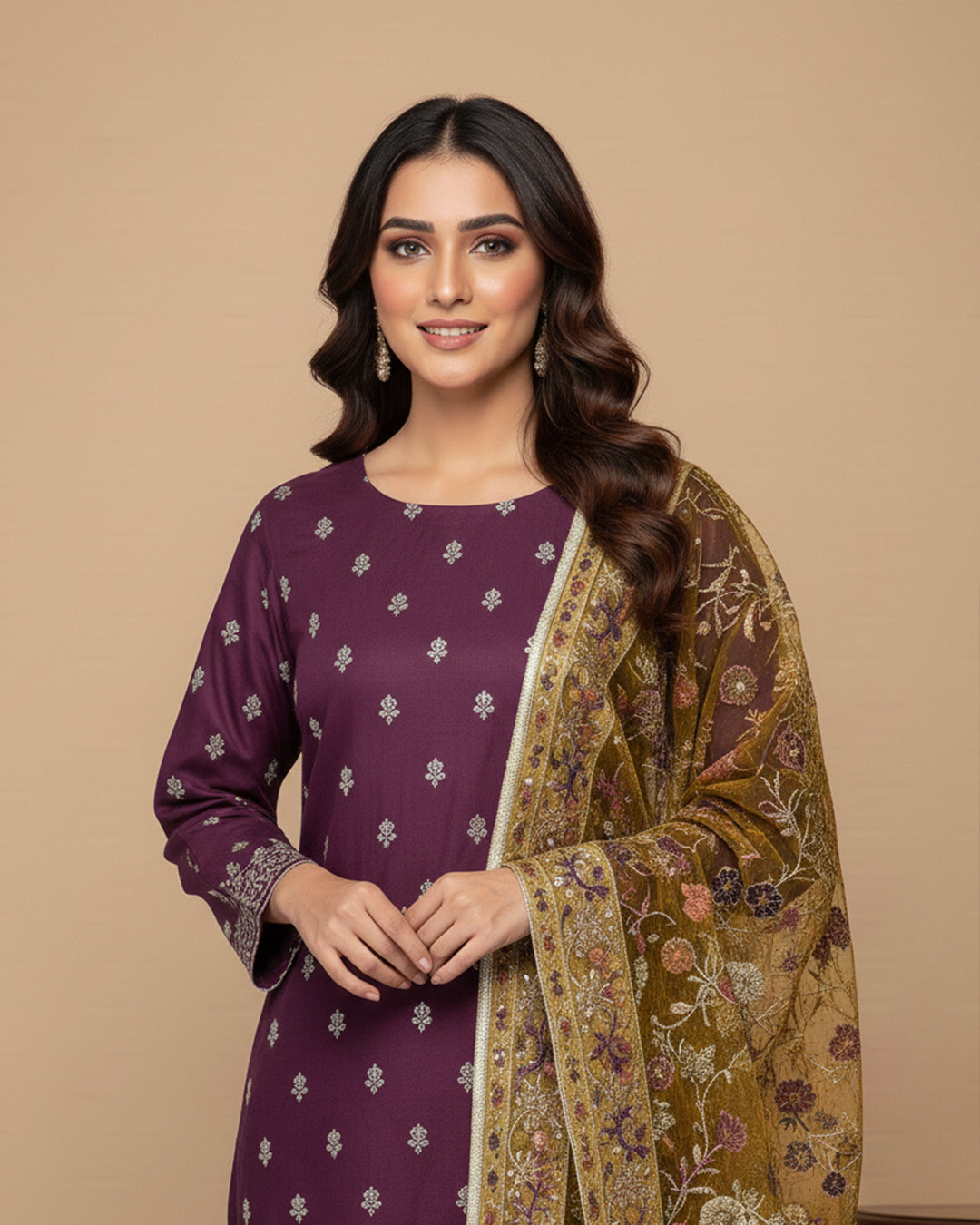 Luxury Shamoz Silk Zari Tilla Embroidered 3-Piece Suit