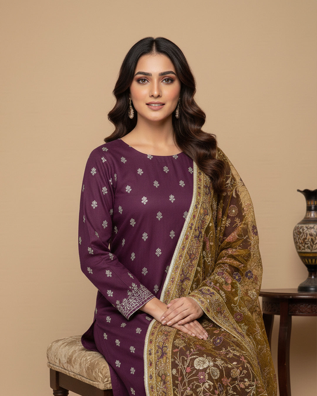 Luxury Shamoz Silk Zari Tilla Embroidered 3-Piece Suit