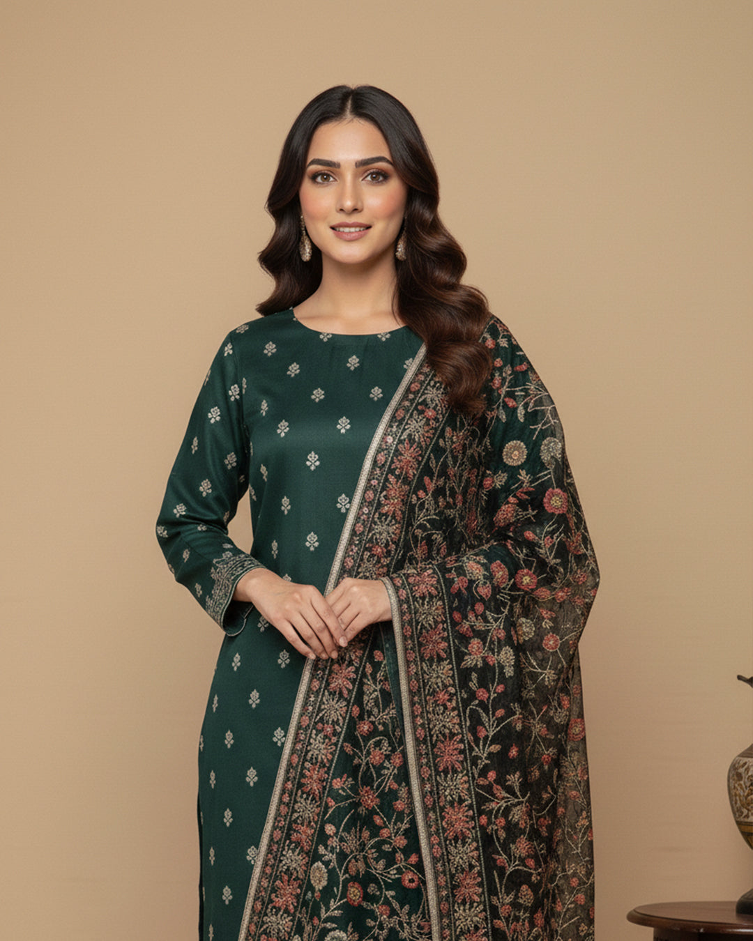 Luxury Shamoz Silk Zari Tilla Embroidered 3-Piece Suit