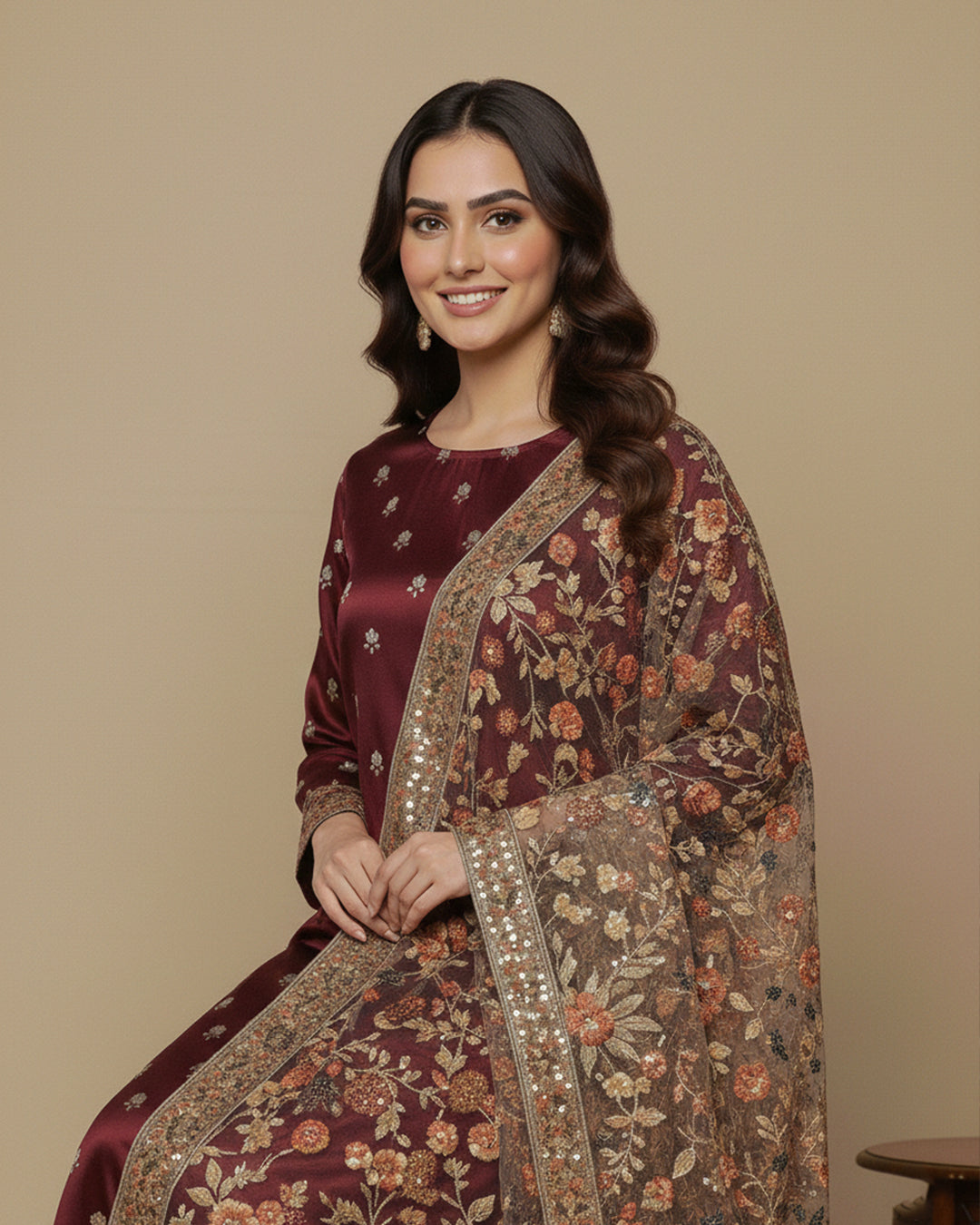 Luxury Shamoz Silk Zari Tilla Embroidered 3-Piece Suit