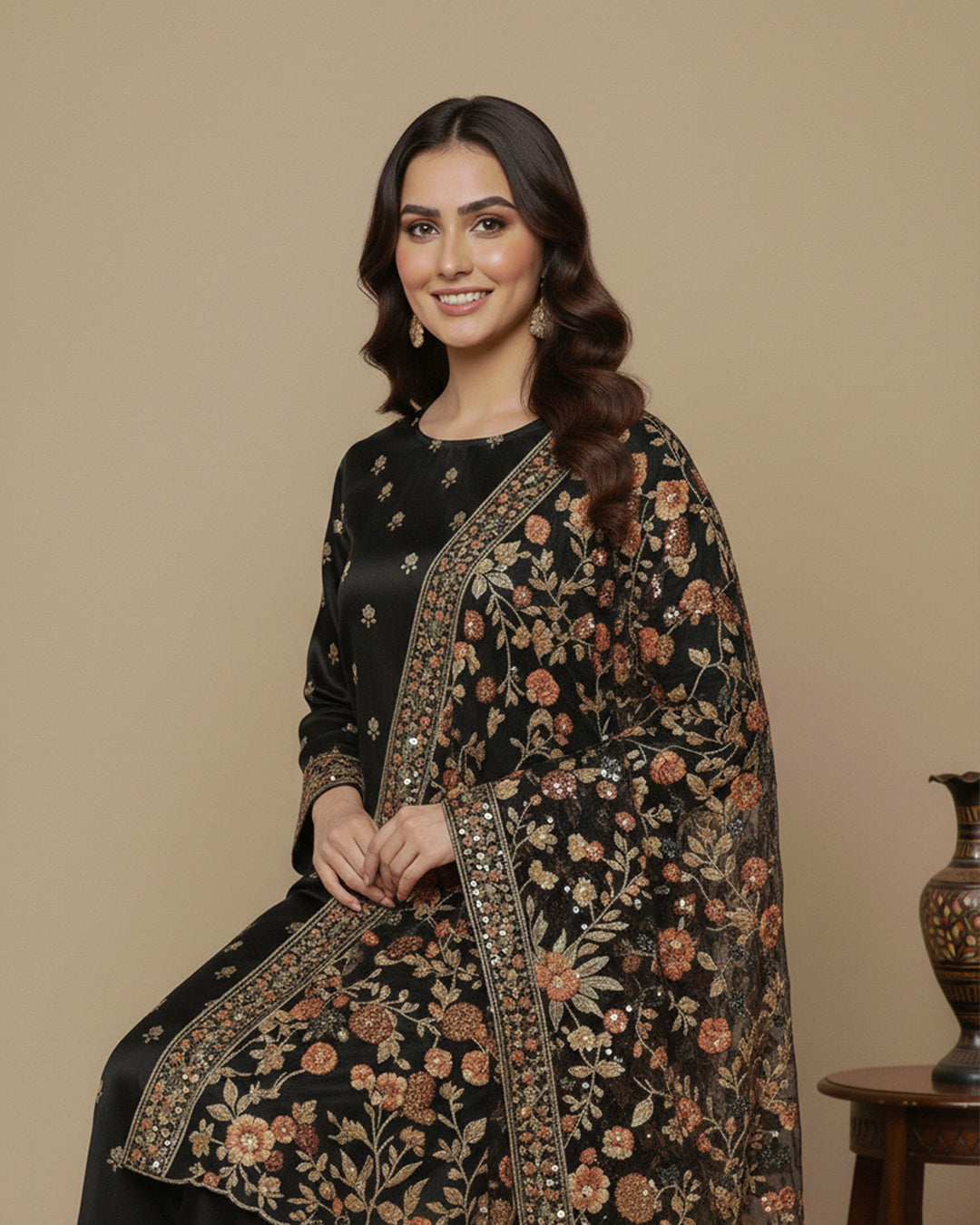 Luxury Shamoz Silk Zari Tilla Embroidered 3-Piece Suit