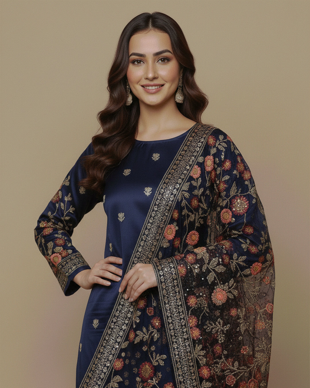 Luxury Shamoz Silk Zari Tilla Embroidered 3-Piece Suit