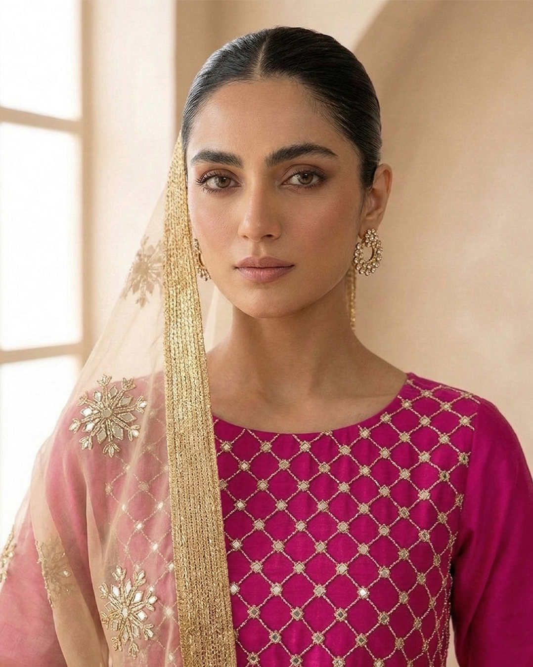 Amber Radiance Mirror-Work Chiffon &Net Ensemble