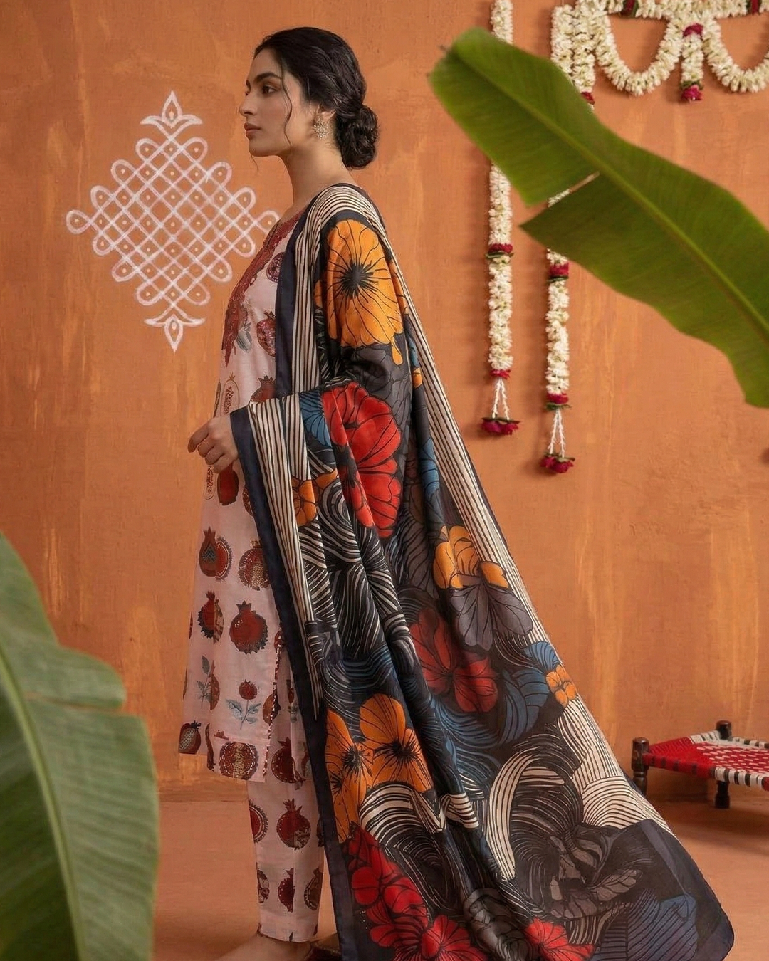 Pomegranate Bloom Digital Printed Shamoze Silk