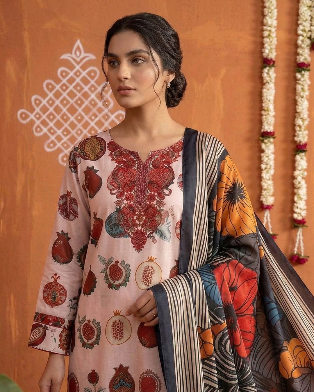 Pomegranate Bloom Digital Printed Shamoze Silk