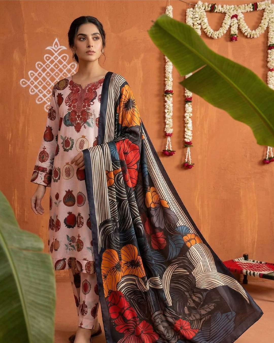 Pomegranate Bloom Digital Printed Shamoze Silk