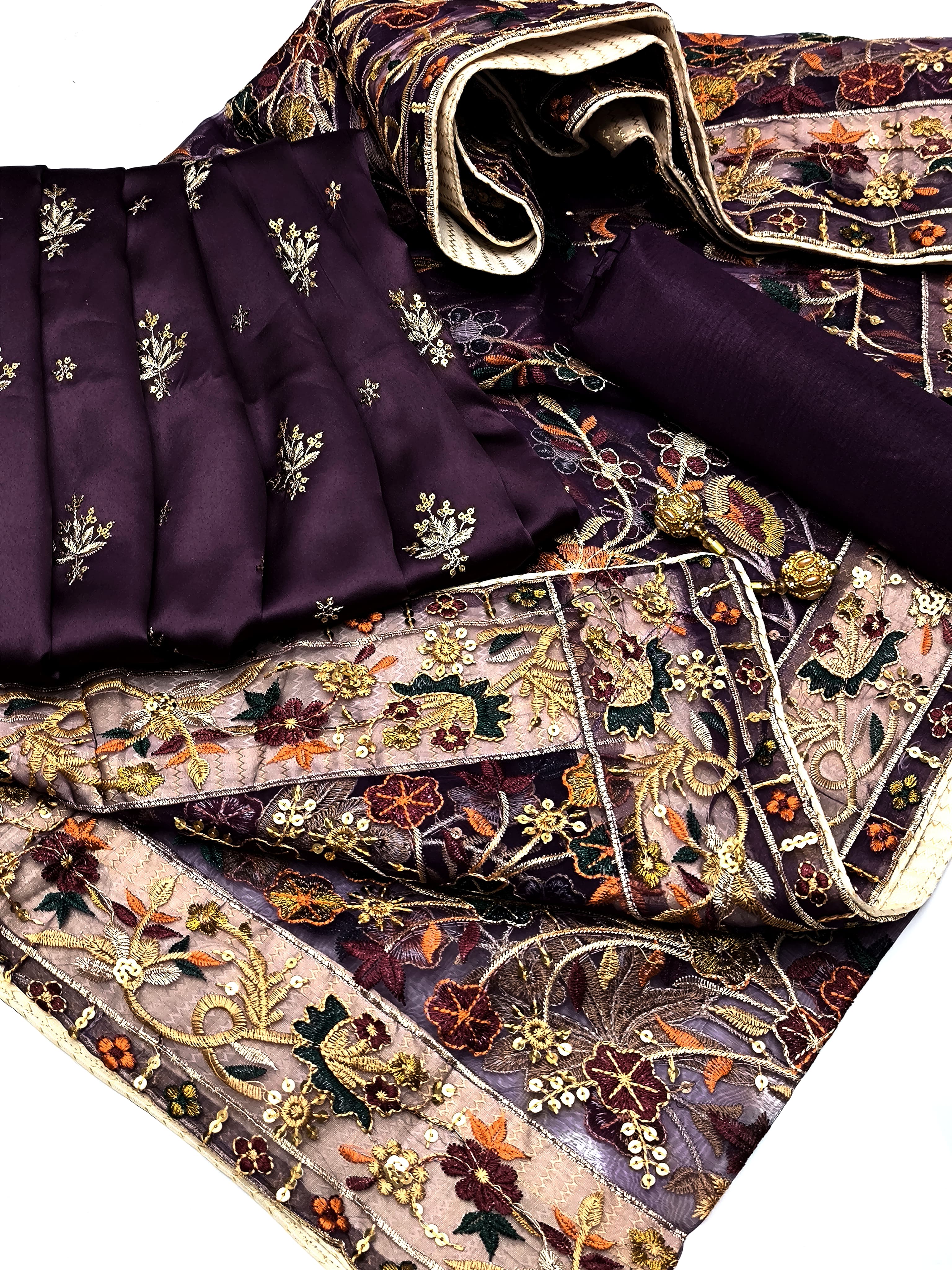 Shamoz Silk Embroidery , 3Pc UnStitched Dress.