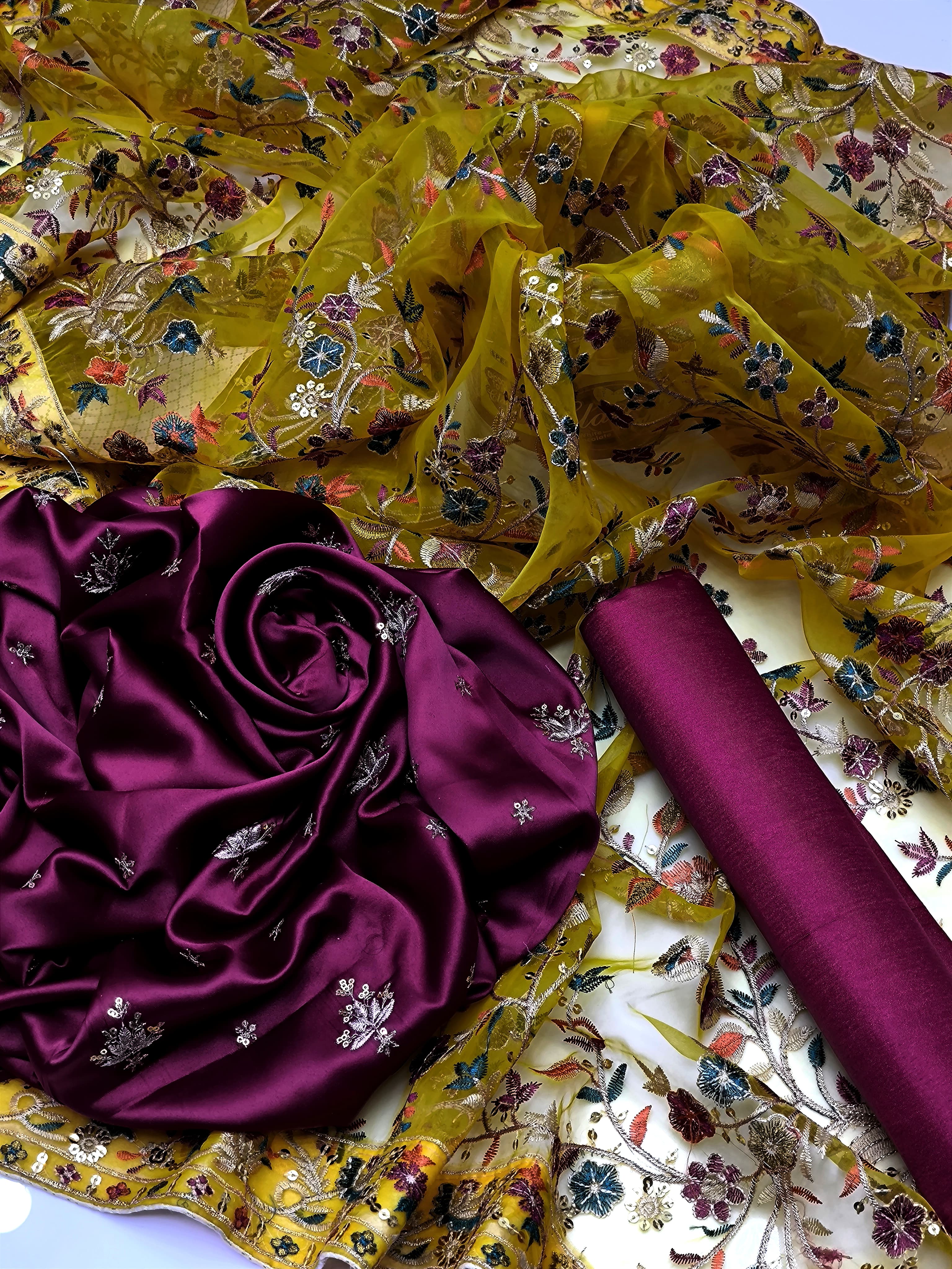 Shamoz Silk Embroidery , 3Pc UnStitched Dress.