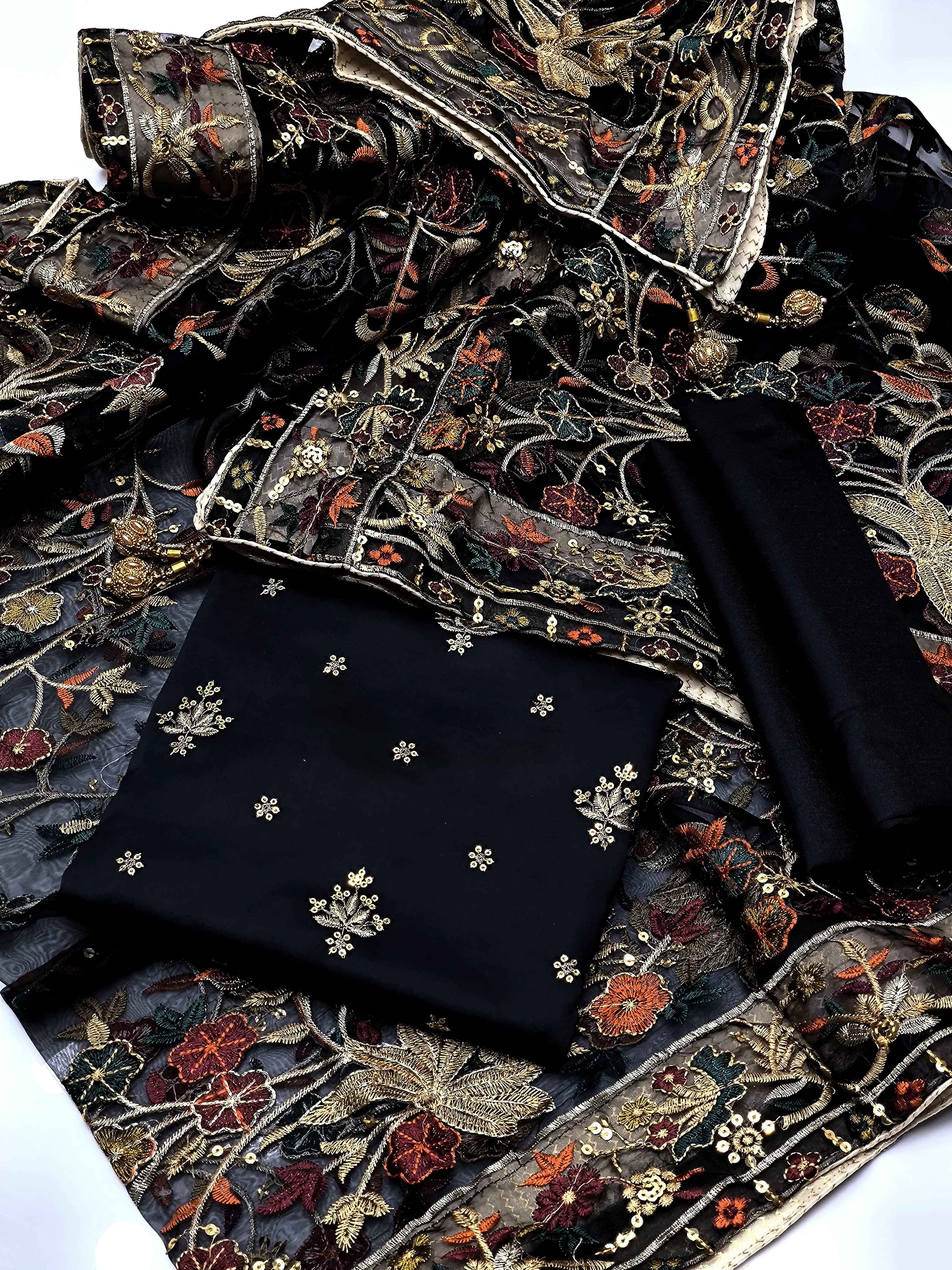 Shamoz Silk Embroidery , 3Pc UnStitched Dress.