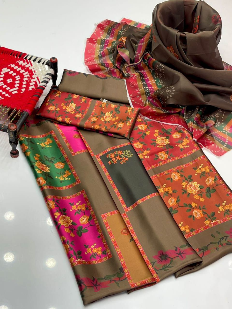 Silk Digital Print , 3Pc UnStitched Dress.