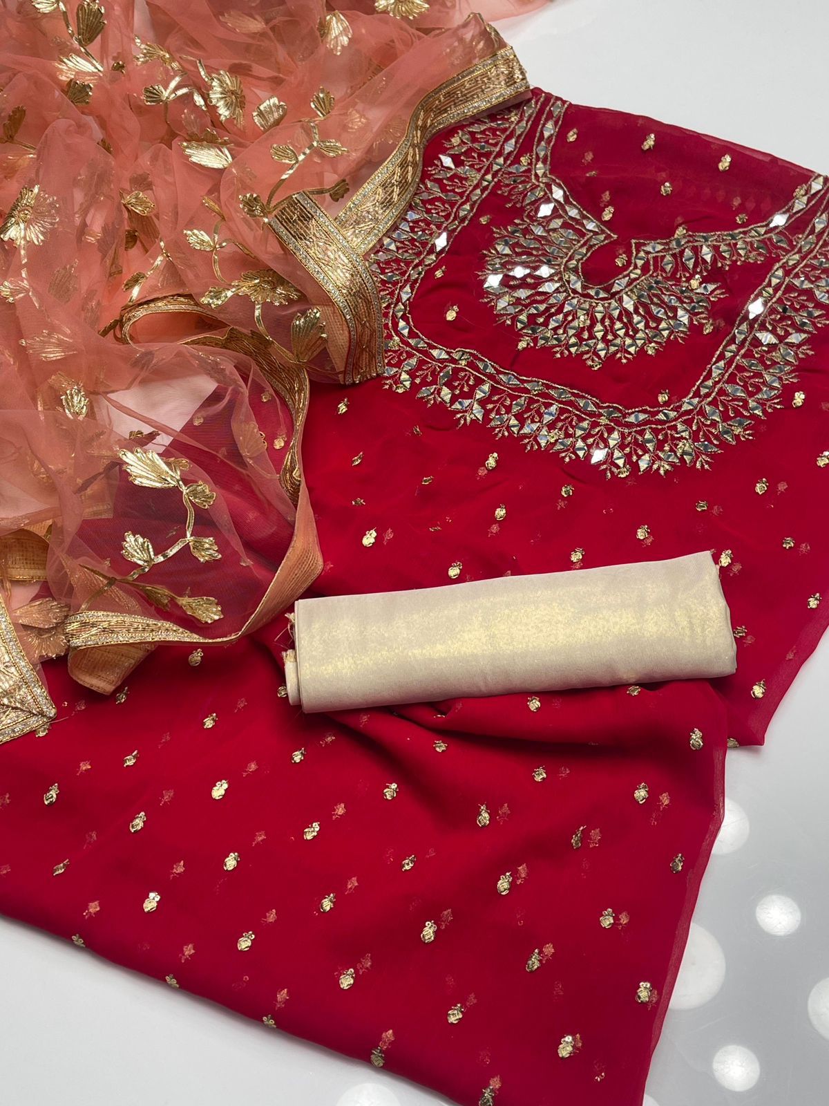 Fancy Crinkle Chiffon Zari Mirror Work