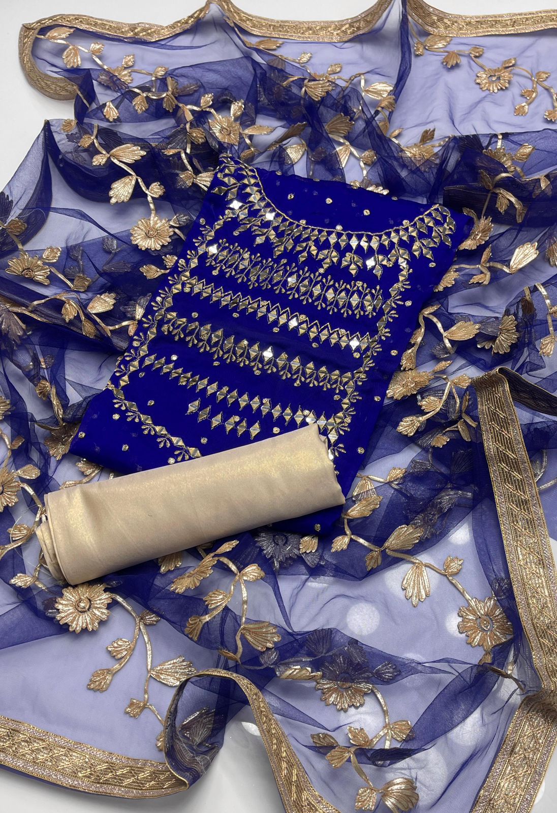 Fancy Crinkle Chiffon Zari Mirror Work