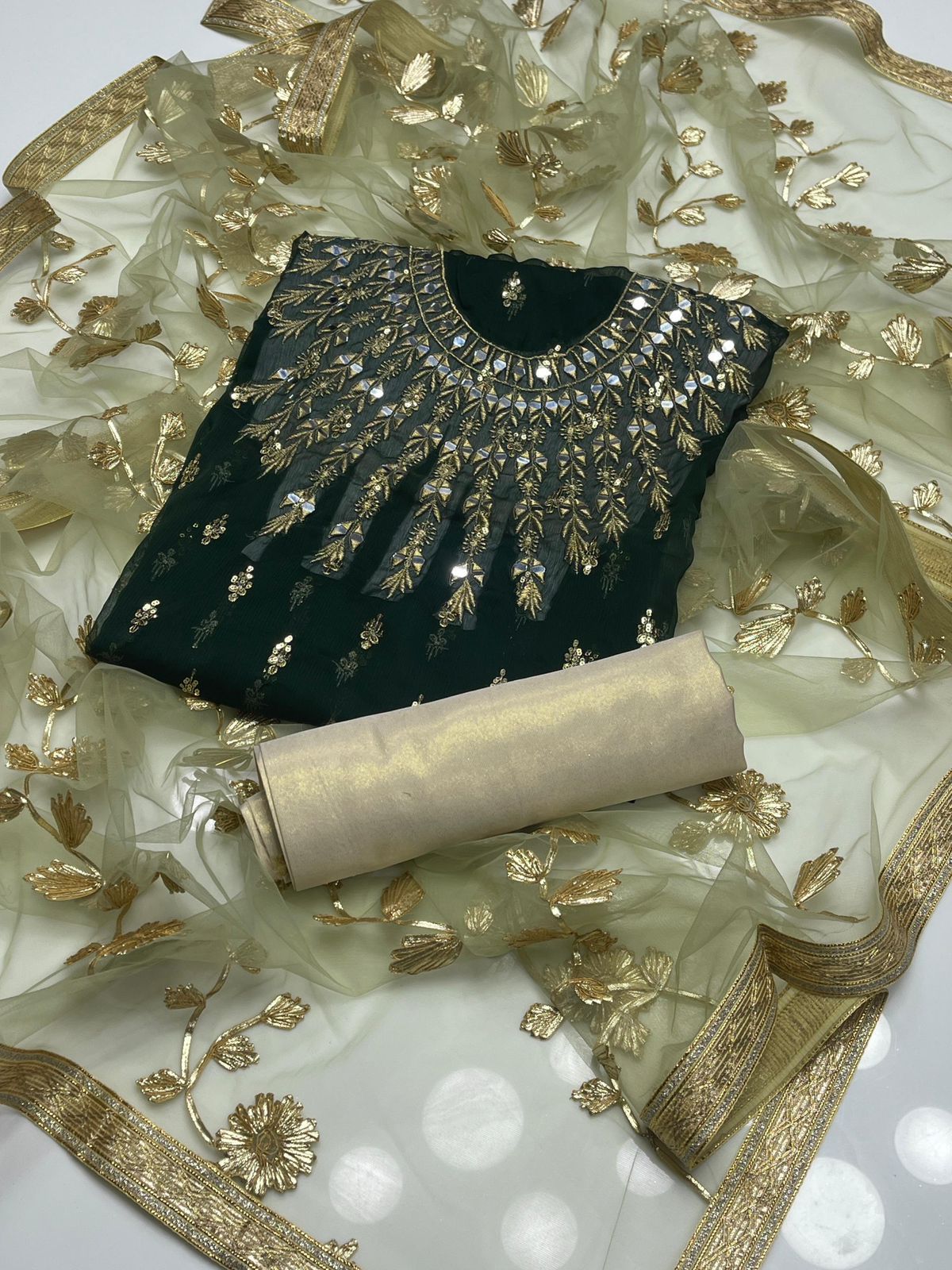 Fancy Crinkle Chiffon Zari Mirror Work