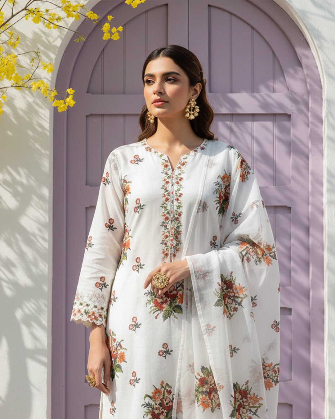 Lawn Cross-Stitch Floral Charm